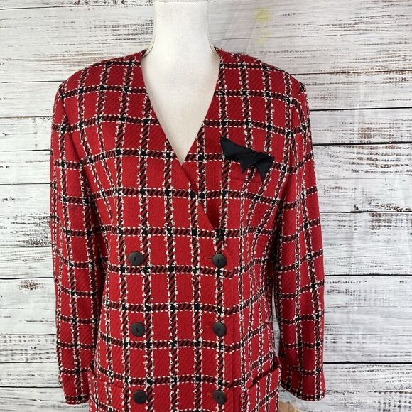 Vintage Clifford & Willis Red Black Wood Plaid Blazer Jacket sz 16 Career Suit - Picture 2 of 12